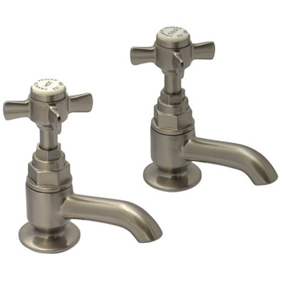 Home Range Hemsworth Designer Basin Tap Pair Brushed NickelHeritage Crosshead Design from B&Q