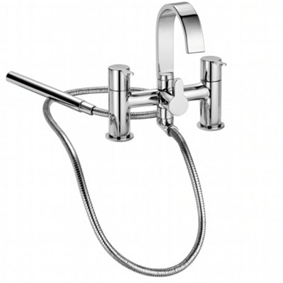 B&Q -  Chrome Statement Bath & Shower Mixer ChromeElevated High-Rise FormPremium Handset Kit