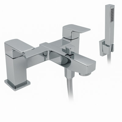 Home Range Manta Statement Bath & Shower Mixer ChromeDual LeverPremium Handset Kit from B&Q