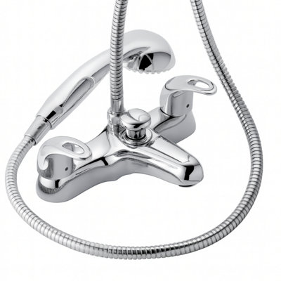 Home Range Della Statement Bath & Shower Mixer ChromeDual LeverPremium Handset Kit from B&Q