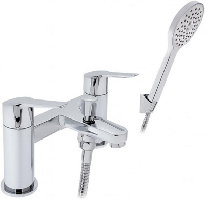 B&Q -  Xtreme Statement Bath & Shower Mixer ChromeDual LeverElevated High-Rise FormPremium Handset Kit