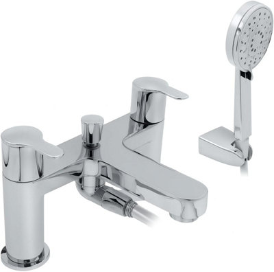 Home Range Strata Statement Bath & Shower Mixer ChromeDual LeverPremium Handset Kit from B&Q