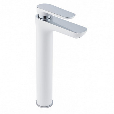 Home Range Gervasi Elevated Tall Basin Mixer White & ChromeSingle LeverElevated High-Rise Form from B&Q