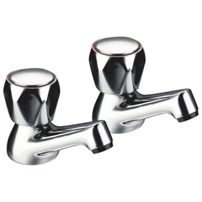 Home Range Chrome Brass Pillar Heritage Pillar Tap & Bath Shower Set Chrome from B&Q