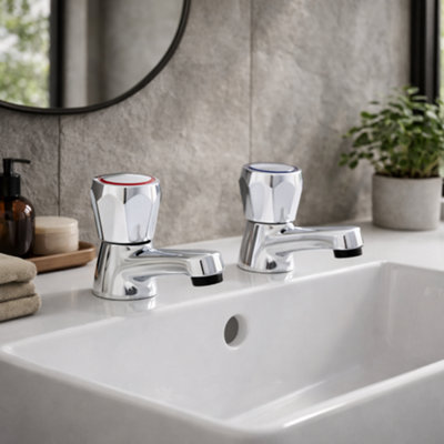 Home Range Clever Araya Mercia Chrome Basin Tap PairTraditional Pillar Design With Solid Brass Build from B&Q