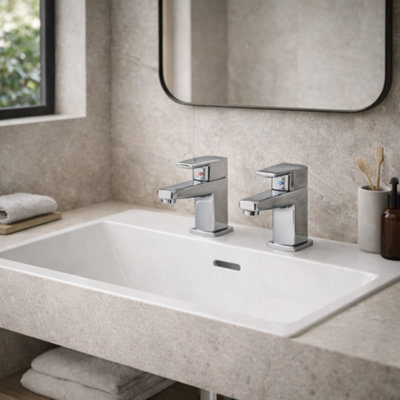 Home Range Clever Manta Chrome Basin Pillar TapsModern Pair For Classic Two-Hole Basins from B&Q