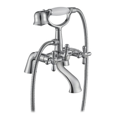 Home Range Chrome Bath Shower Mixer TapDual Lever Bath Filler With Shower Handset & Hose from B&Q