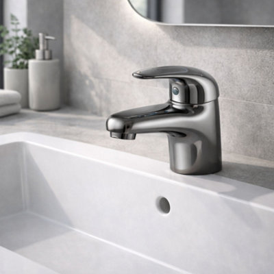 Home Range Haze Chrome Mono Basin Mixer TapModern Single Lever Design With Solid Brass Body from B&Q