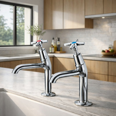 Home Range Clever Chrome Basin Tap PairTraditional Pillar Design With Solid Brass Build from B&Q