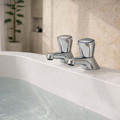 Home Range Araya Chrome Basin Pillar Tap PairClassic Hot & Cold Taps For Two-Hole Basins from B&Q