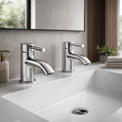 Home Range Visio Chrome Basin Tap PairTraditional Pillar Design With Solid Brass Build from B&Q