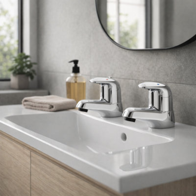 Home Range Haze Chrome Basin Pillar TapsModern Pair For Classic Two-Hole Basins from B&Q