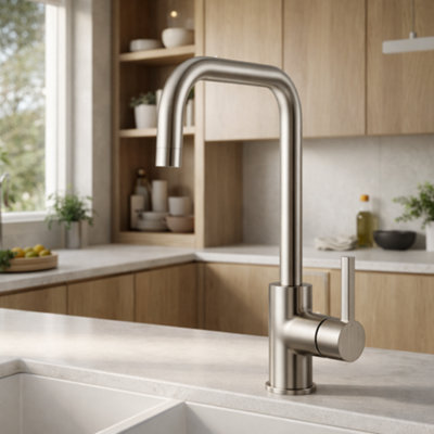 Home Range Jeroni Brushed Nickel Kitchen Sink Mixer TapSingle Lever With Swivel Spout For Easy Daily Use from B&Q