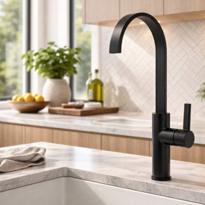 Home Range Carna Black Kitchen Sink Mixer TapSingle Lever With Swivel Spout For Easy Daily Use from B&Q
