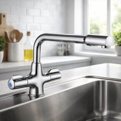 Home Range Arbon Chrome Twin Lever Kitchen Mixer TapDual Control Swivel Spout For Uk Kitchen Sinks from B&Q