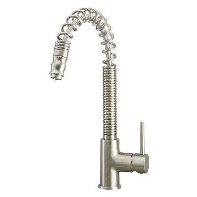 Home Range Chef Brushed Nickel Pull-Out Kitchen Mixer TapSingle Lever With Flexible Spray Head For Kitchen Sinks from B&Q