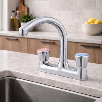 Home Range Clever Araya Mercia Chrome Dual Lever Kitchen Mixer TapSeparate Hot & Cold Control For Kitchen Sinks from B&Q