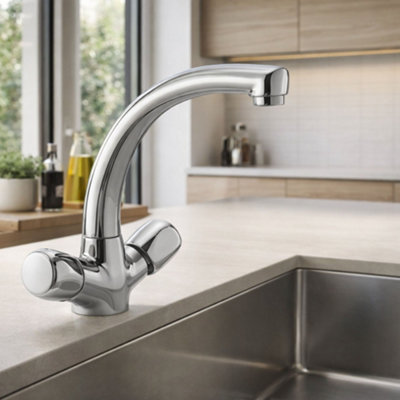 Home Range Mercia Chrome Twin Lever Kitchen Mixer TapDual Control Swivel Spout For Uk Kitchen Sinks from B&Q