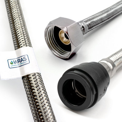 Home Range 1X 22mm Push-Fit X 3/4" Bsp (500mm Long) Wras Approved Pushfit Flexible Tap Connector Flexi Pipe from B&Q