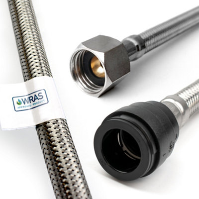Home Range 1X 22mm Push-Fit X 1/2" Bsp (300mm Long) Wras Approved Pushfit Flexible Tap Connector Flexi Pipe from B&Q