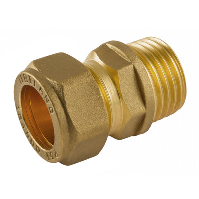 Home Range Westco 22mm X 1" Brass Compression Coupling C X Mi Pipe Fitting from B&Q