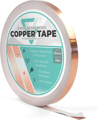 Home Range Copper Tape (10mm X 25M)Copper Foil Conductive Tape For CircuitsGuitar Emi ShieldingSolderElectrical Repairs from B&Q