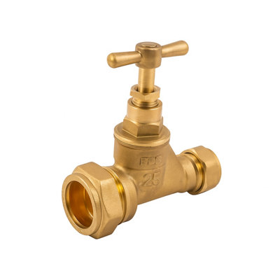Home Range 15mm X 25mm Compression X Compression Brass Poly Stopcock Isolation Valve from B&Q