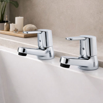 Home Range Esmere Chrome Basin Pillar Tap PairClassic Hot & Cold Taps For Two-Hole Basins from B&Q