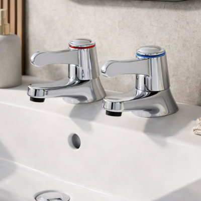 Home Range Clever Araya Mercia Chrome Basin Pillar Tap PairClassic Hot & Cold Taps For Two-Hole Basins from B&Q