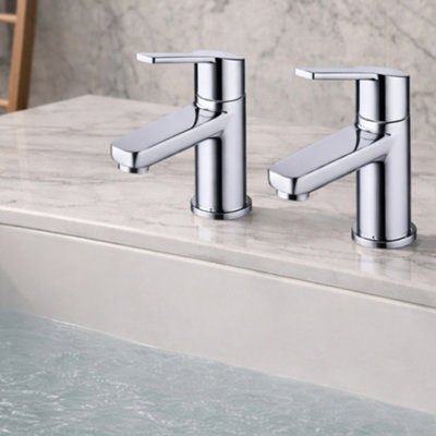 Home Range Chrome Basin Pillar Tap PairClassic Hot & Cold Taps For Two-Hole Basins from B&Q