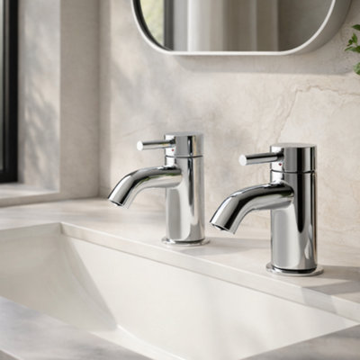 Home Range Visio Chrome Basin Tap PairTraditional Pillar Design With Solid Brass Build from B&Q