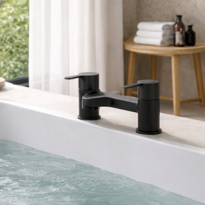 Home Range Strata Matt Black Bath Filler Tap With Shower DiverterSolid Brass Body from B&Q