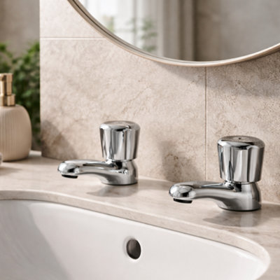 Home Range Polo Chrome Basin Tap PairTraditional Pillar Design With Solid Brass Build from B&Q