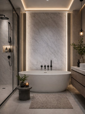 D Pro T Bathrooms Shower Wall Panel Pvc Bathroom Grey Marble Gloss1000mm X 2.4MWaterproof CladdingTongue & Groove from B&Q
