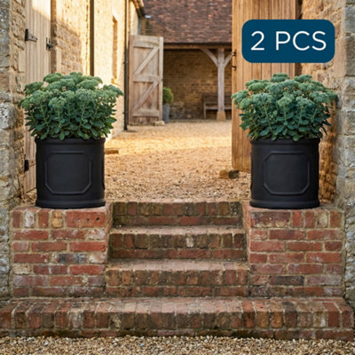 Set Of 2 Idealist™ (Dia)26Cm Plant PotCharcoal Grey Reinforced Stone Chelsea Cylinder PlanterOutdoor Plant Pot D30 H30 Cm21L from B&Q