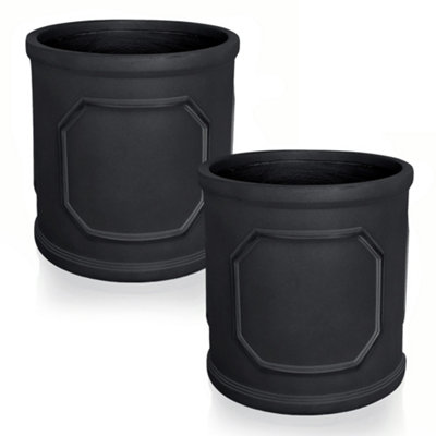 Set Of 2 Idealist™ (Dia) 33Cm Plant PotCharcoal Grey Reinforced Stone Chelsea Cylinder PlanterOutdoor Plant Pot W37 H37 Cm from B&Q