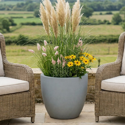 Idealist™ 50Cm Plant PotGrey Reinforced Stone Large Garden PlanterRound Outdoor Plant Pot D50 H45 Cm88L from B&Q