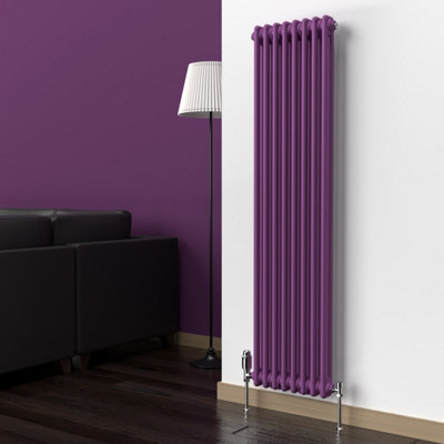 B&Q -  Pretty Plum Purple Vertical 2 Column Traditional Radiator 1500mm (H) X 380mm (W)