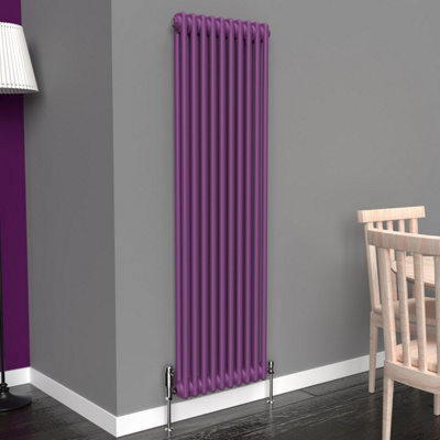 B&Q -  Pretty Plum Purple Vertical 2 Column Traditional Radiator 1500mm (H) X 470mm (W)