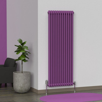 B&Q -  Pretty Plum Purple Vertical 2 Column Traditional Radiator 1500mm (H) X 560mm (W)