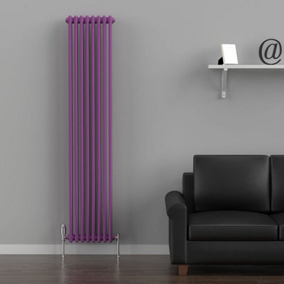 B&Q -  Pretty Plum Purple Vertical 2 Column Traditional Radiator 1800mm (H) X 380mm (W)