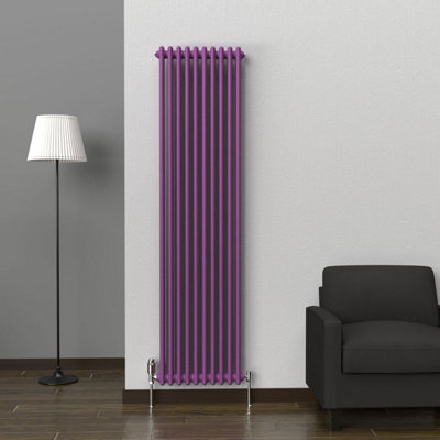 B&Q -  Pretty Plum Purple Vertical 2 Column Traditional Radiator 1800mm (H) X 470mm (W)