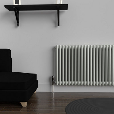 B&Q -  Dove Grey Horizontal 2 Column Traditional Radiator 600mm (H) X 1370mm (W)