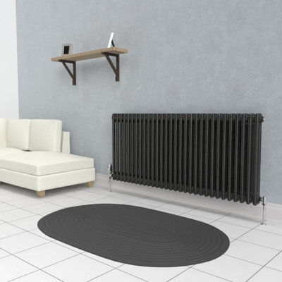 B&Q -  Pewter Horizontal 2 Column Traditional Radiator 600mm (H) X 1370mm (W)