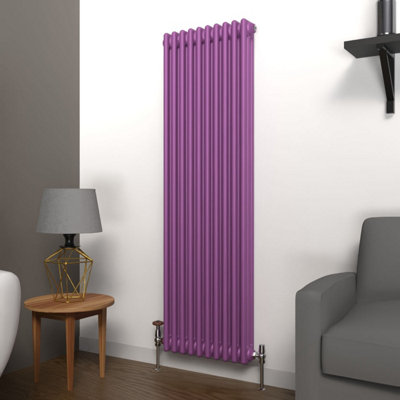 B&Q -  Pretty Plum Purple Vertical 3 Column Traditional Radiator 1500mm (H) X 470mm (W)