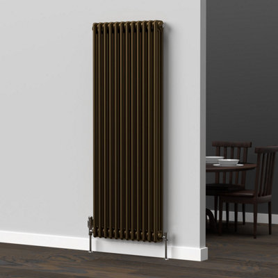 Lux Heat Antique Brass Vertical 3 Column Traditional Radiator 1500mm (H) X 560mm (W) from B&Q
