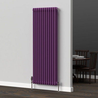 B&Q -  Pretty Plum Purple Vertical 3 Column Traditional Radiator 1500mm (H) X 560mm (W)