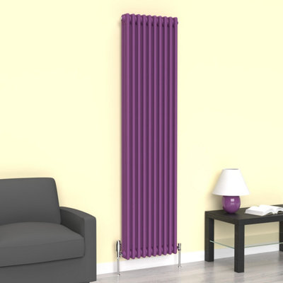 B&Q -  Pretty Plum Purple Vertical 3 Column Traditional Radiator 1800mm (H) X 470mm (W)