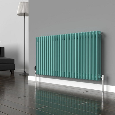 B&Q -  Light Aqua Green Horizontal 3 Column Traditional Radiator 600mm (H) X 1190mm (W)