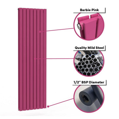 B&Q -  Flat Coloured Vertical Radiator Barbie Pink 1600mm X 350mm Double PanelLux Flat-1600-340D